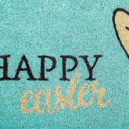 17" X 29" Aqua and Natural Coir Happy Easter Outdoor Easter Door Mat HomeRoots