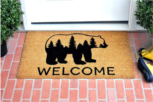 24" X 36" Natural and Black Coir Bear Welcome Outdoor Door Mat