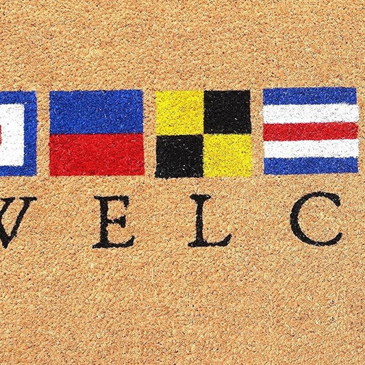 17" X 29" Natural Blue and Red Coir Nautical Flag Welcome Outdoor Door Mat HomeRoots