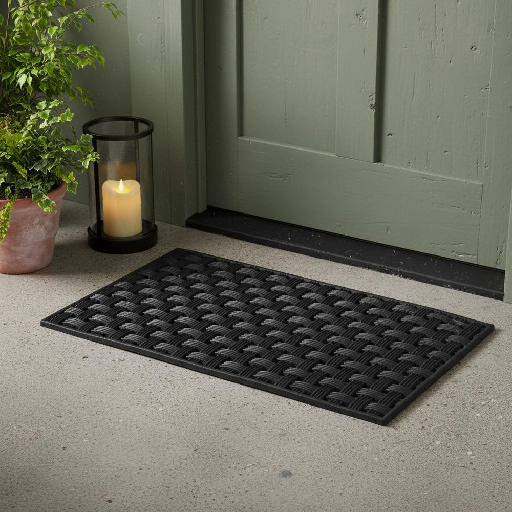 18" X 30" Black Rubber Weave Outdoor Door Mat HomeRoots