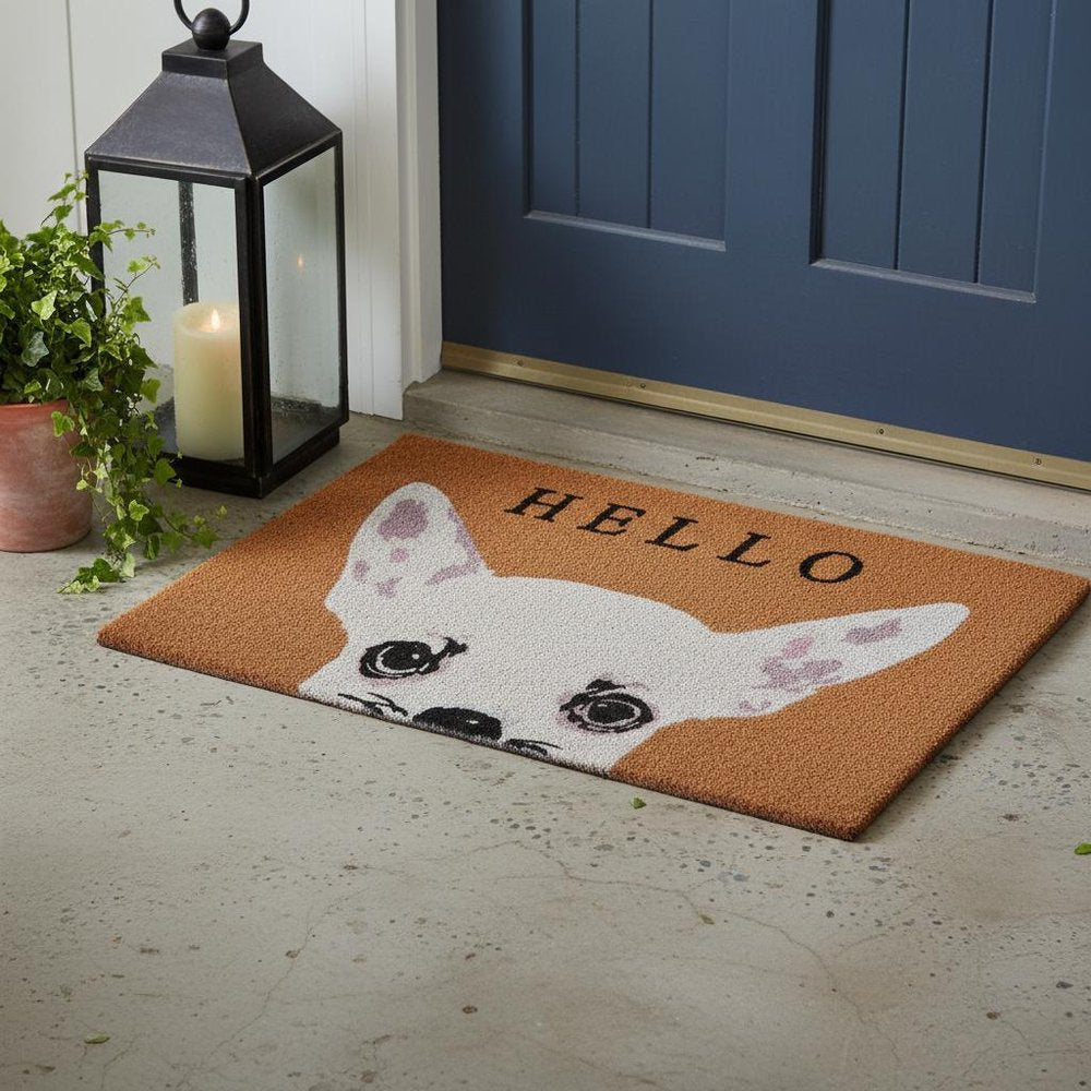 24" X 36" Natural Black and White Coir Chihuahua Hello Outdoor Door Mat HomeRoots
