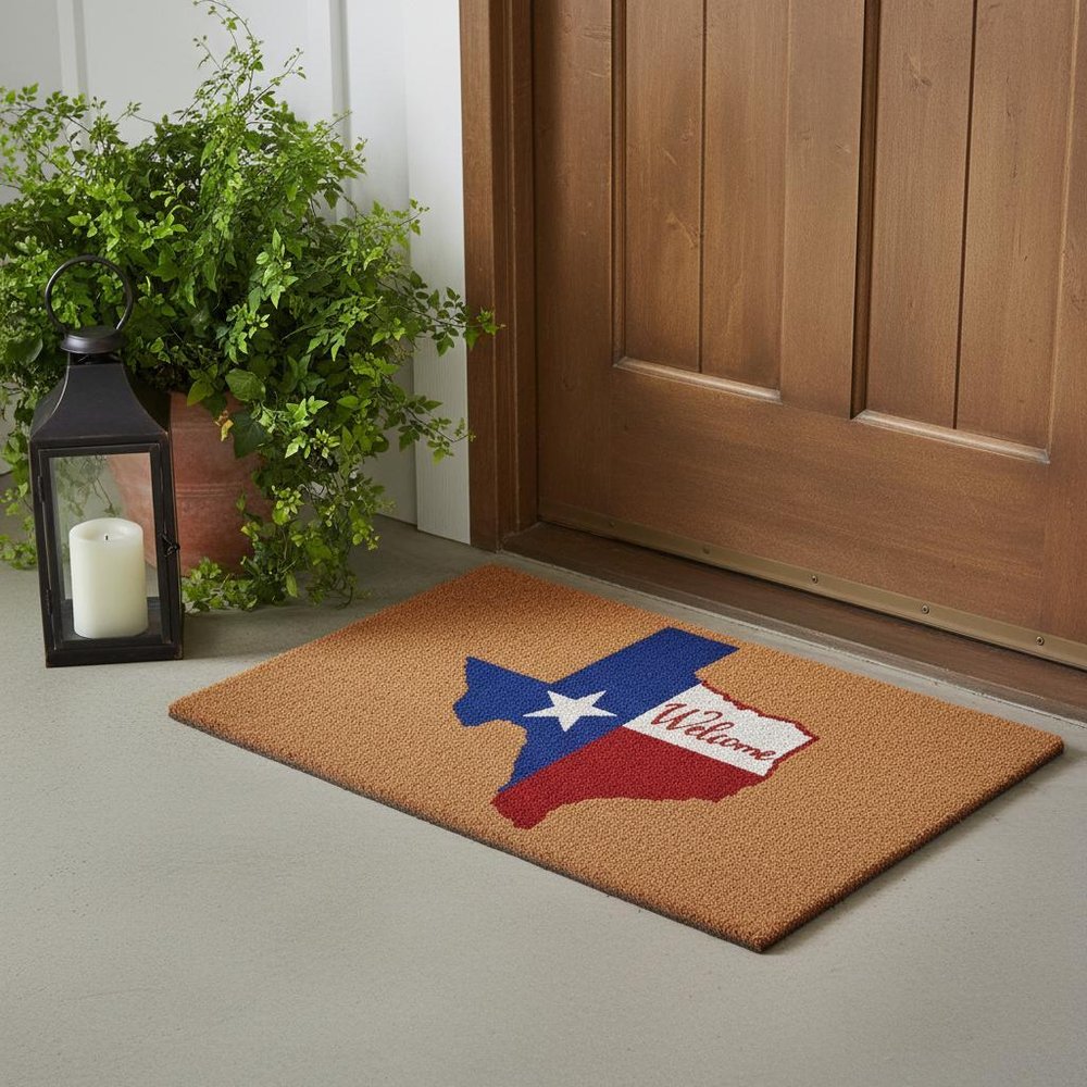 24" X 36" Natural Red White and Blue Coir Texas Outdoor Door Mat HomeRoots