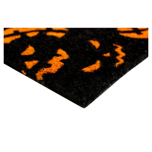 17" X 29" Black and Orange Coir Jackolantern Outdoor Halloween Door Mat HomeRoots