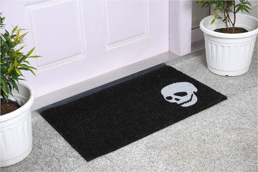 17" X 29" Black and White Coir Skull Outdoor Halloween Door Mat HomeRoots