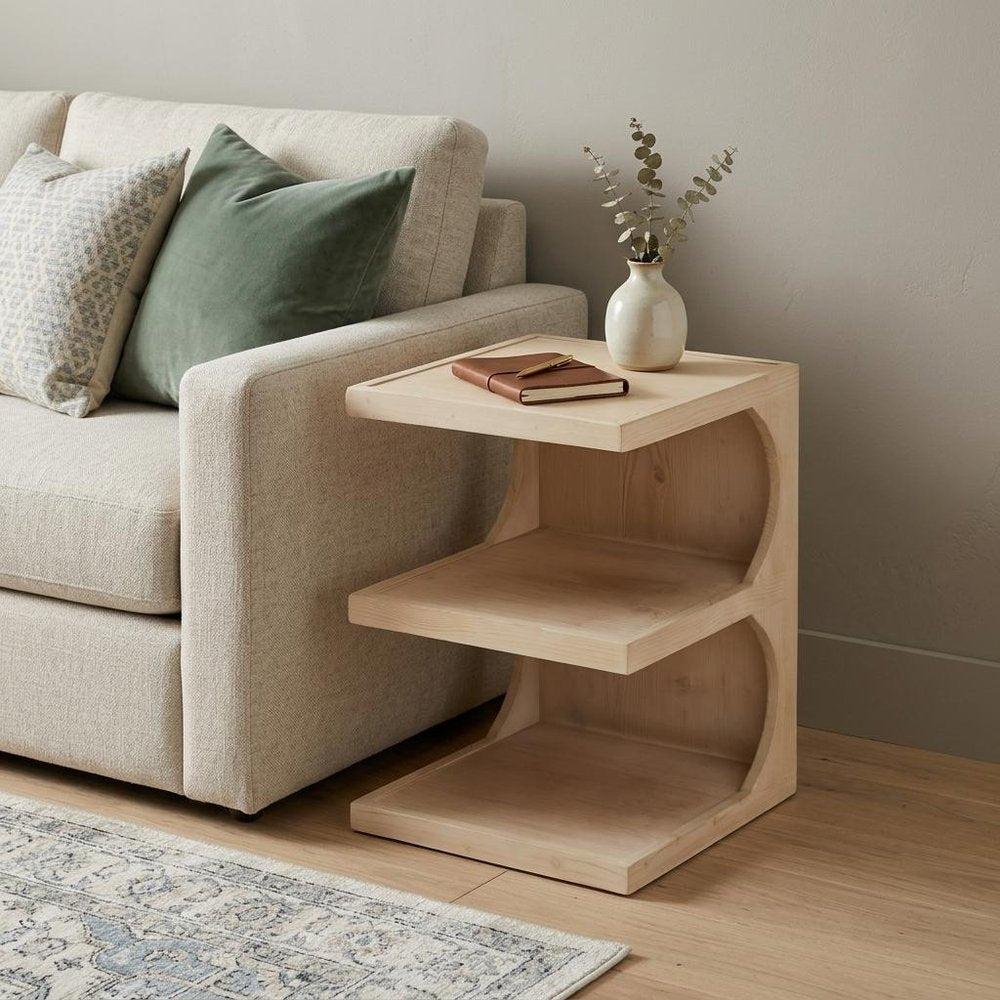 24" Natural Solid Wood End Table With Two Shelves HomeRoots