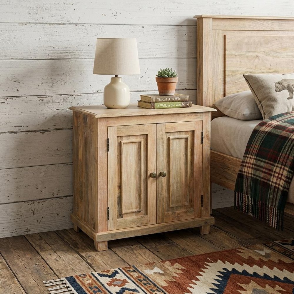 28" Distressed Natural Solid Wood Nightstand With Storage HomeRoots