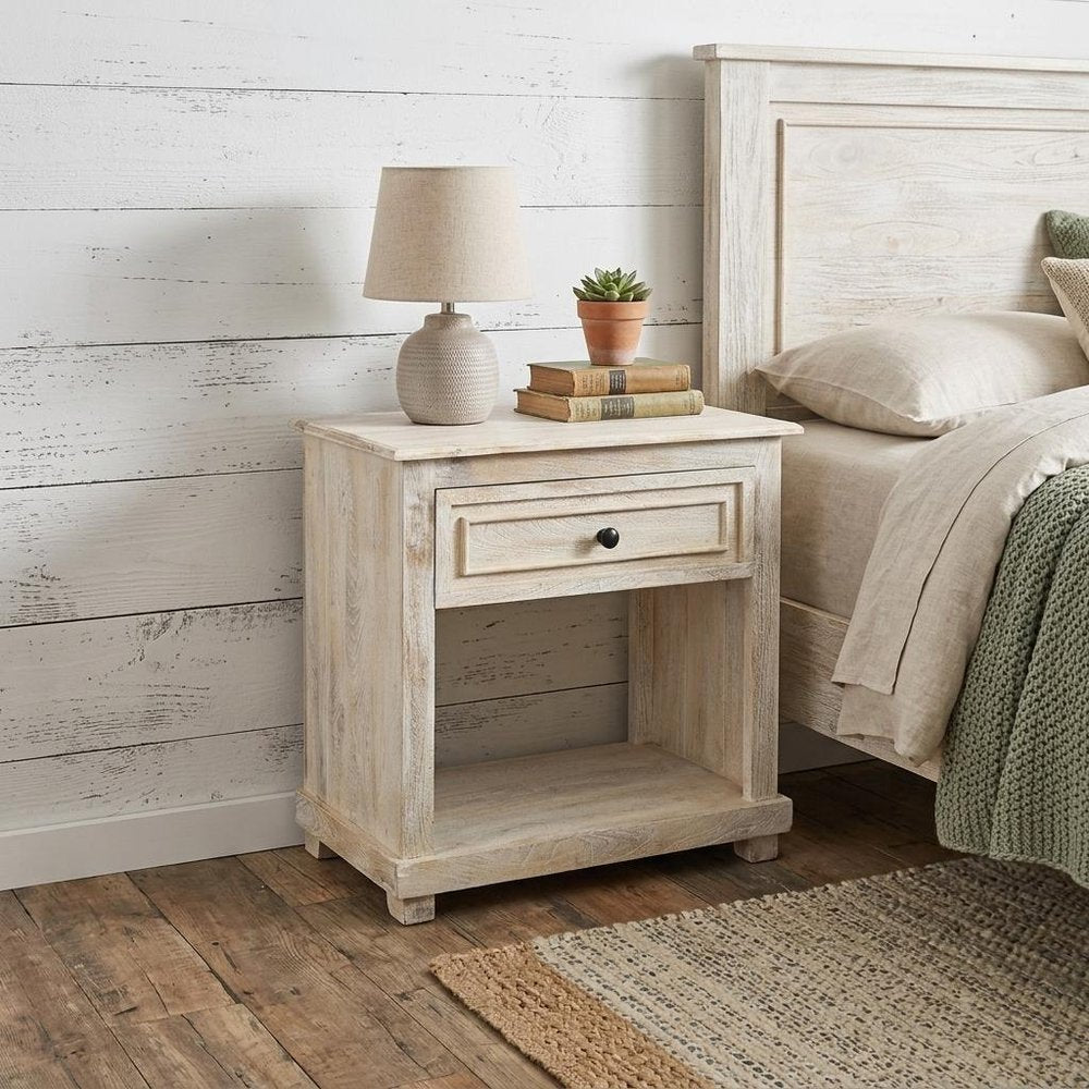 28" White Solid Wood Distressed One Drawer Nightstand HomeRoots