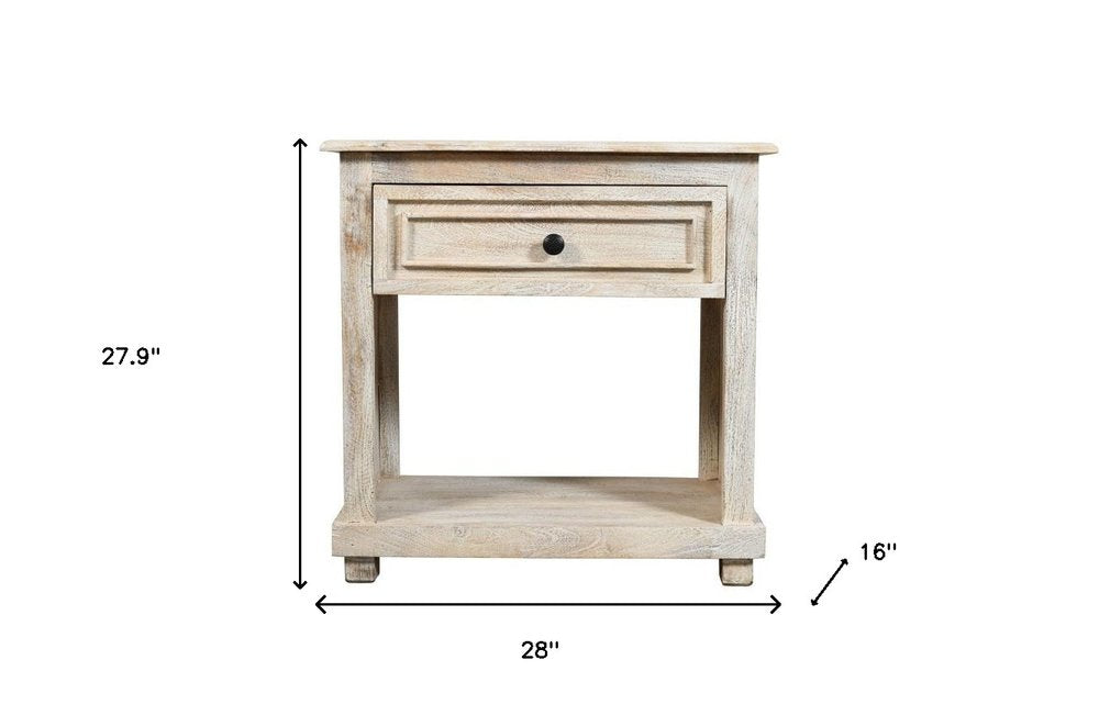 28" White Solid Wood Distressed One Drawer Nightstand HomeRoots
