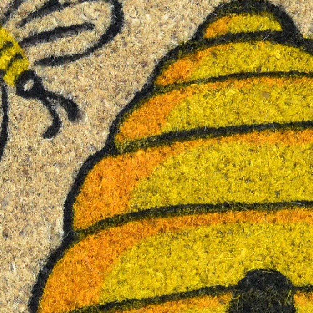18" X 30" Beige and Orange Coir Bees Outdoor Spring Door Mat HomeRoots