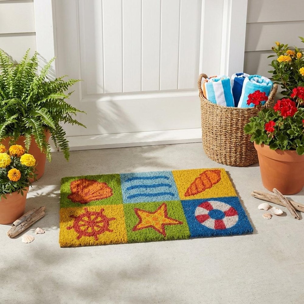 18" X 30" Orange And Yellow Seashells Outdoor Coir Door Mat HomeRoots