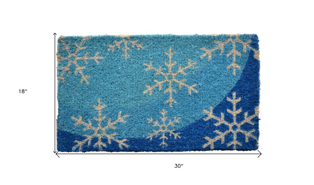 18" X 30" Blue and White Coir Snowflake Outdoor Winter Door Mat HomeRoots
