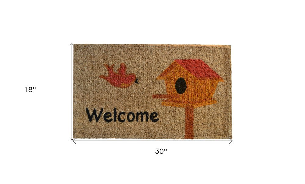 18" X 30" Beige and Black Coir Bird Welcome Outdoor Door Mat HomeRoots