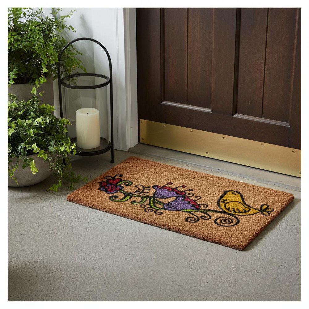 18" X 30" Brown and Black Coir Floral Outdoor Door Mat HomeRoots