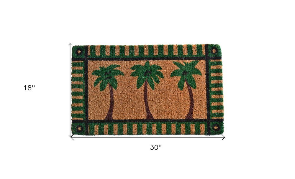 18" X 30" Brown and Green Coir Palm Tree Outdoor Door Mat HomeRoots