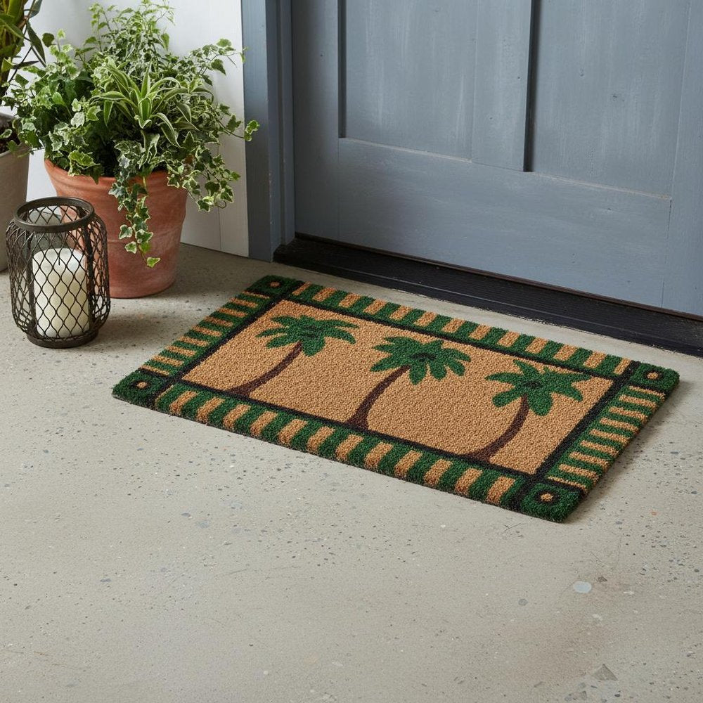 18" X 30" Brown and Green Coir Palm Tree Outdoor Door Mat HomeRoots
