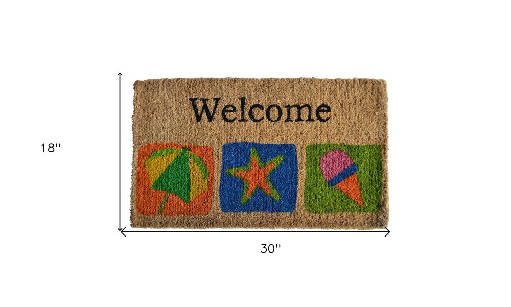 18" X 30" Brown Coir Star Welcome Outdoor Summer Door Mat HomeRoots