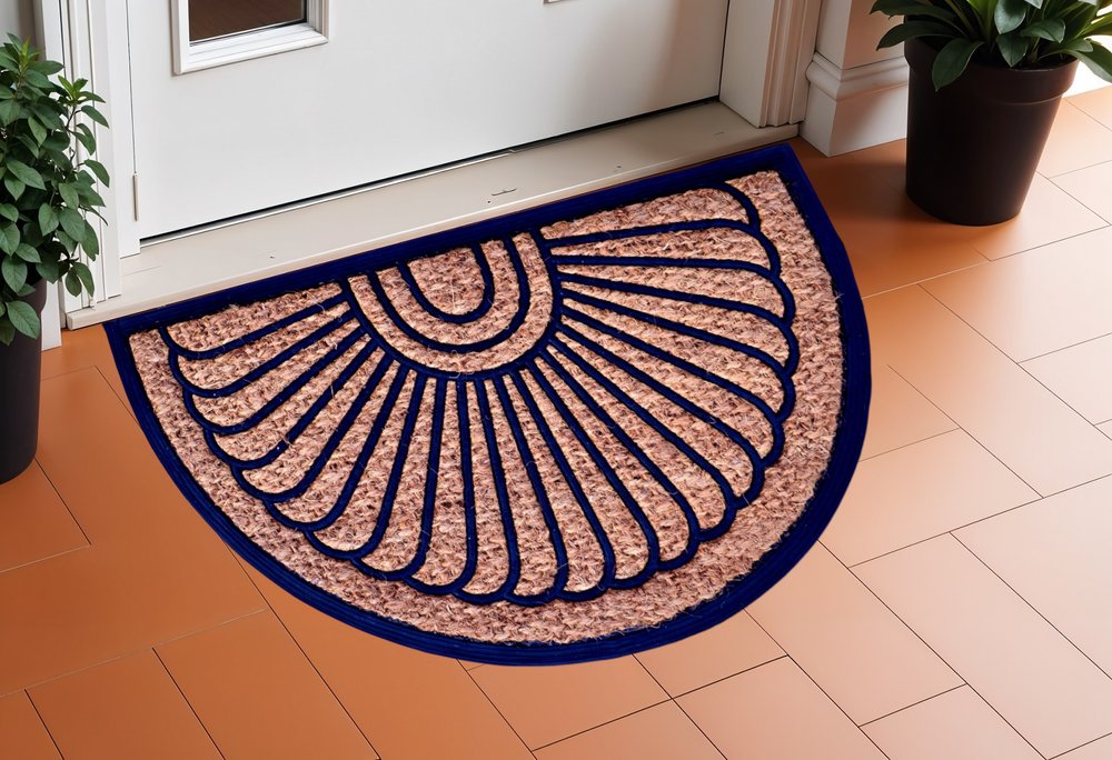 18" X 30" Brown and Black Rubber Geometric Outdoor Semi Circle Door Mat HomeRoots