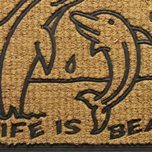 18" X 30" Brown and Black Rubber And Coir Dolphin Life is Beautiful Outdoor Door Mat HomeRoots