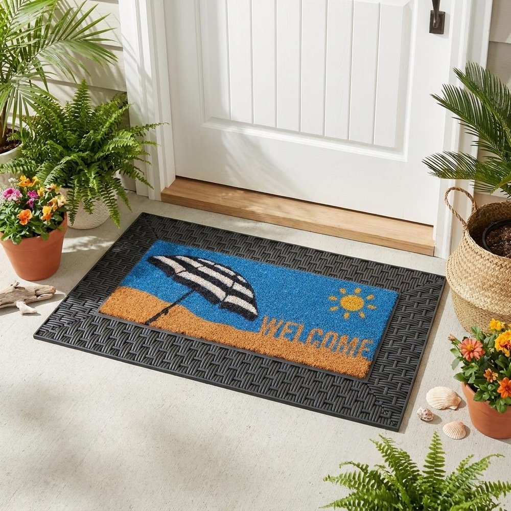 18" X 30" Brown And Black Spring Summer Outdoor Rubber And Coir Door Mat With Insert HomeRoots