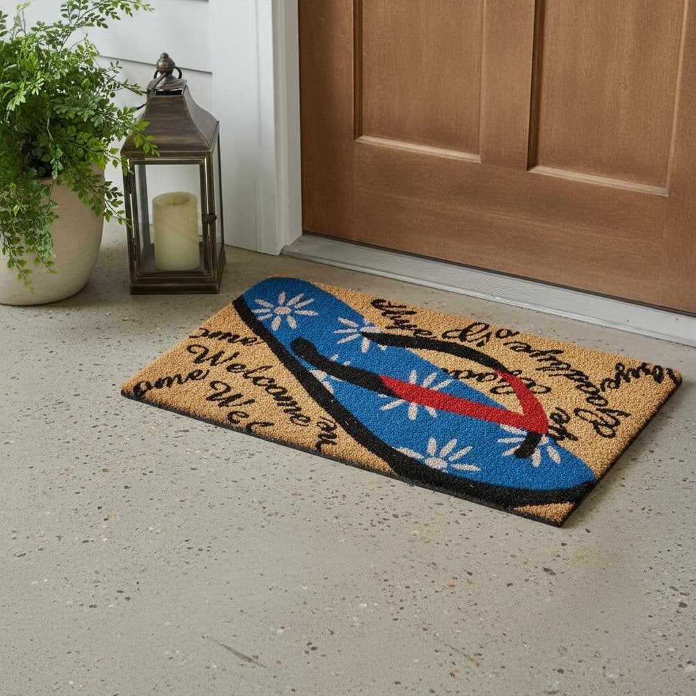 18" X 30" Red White and Blue Coir Flip Flop Welcome Outdoor Door Mat HomeRoots