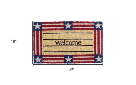 18" X 30" Red White And Blue Coir Patriotic Welcome Outdoor Door Mat HomeRoots