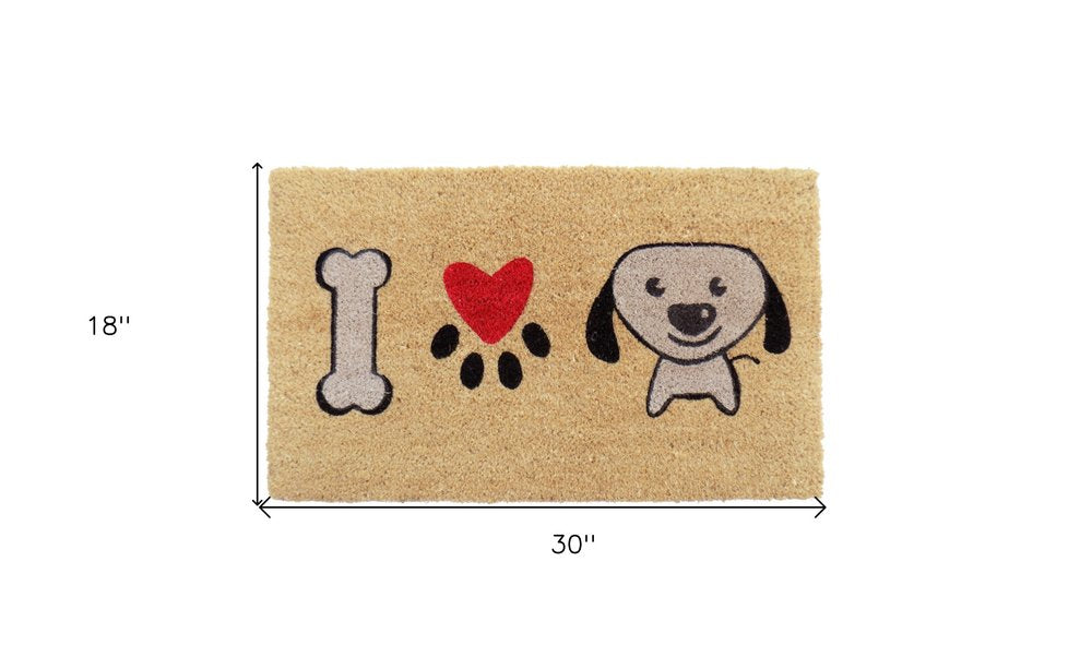 18" X 30" Beige and Black Coir Dog Outdoor Door Mat HomeRoots