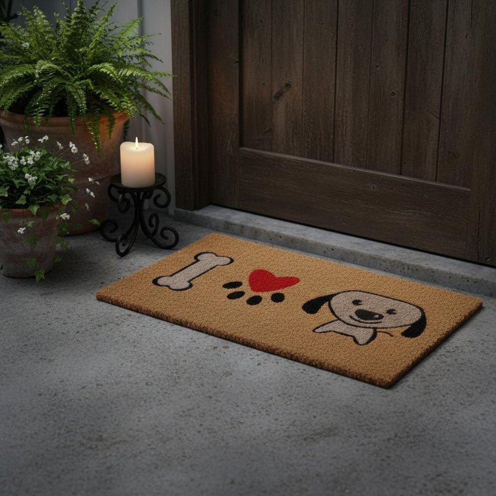 18" X 30" Beige and Black Coir Dog Outdoor Door Mat HomeRoots