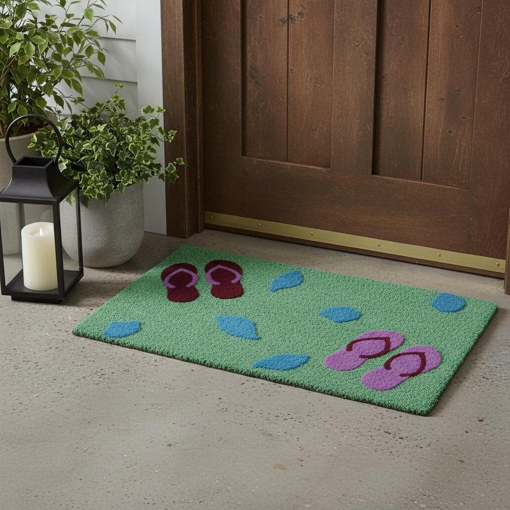 18" X 30" Green Coir Flip Flop Outdoor Door Mat HomeRoots