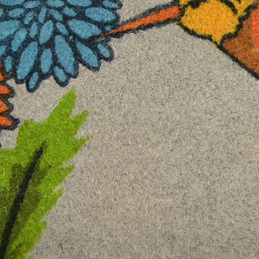 18" X 30" Brown and Blue Coir Floral Outdoor Door Mat HomeRoots