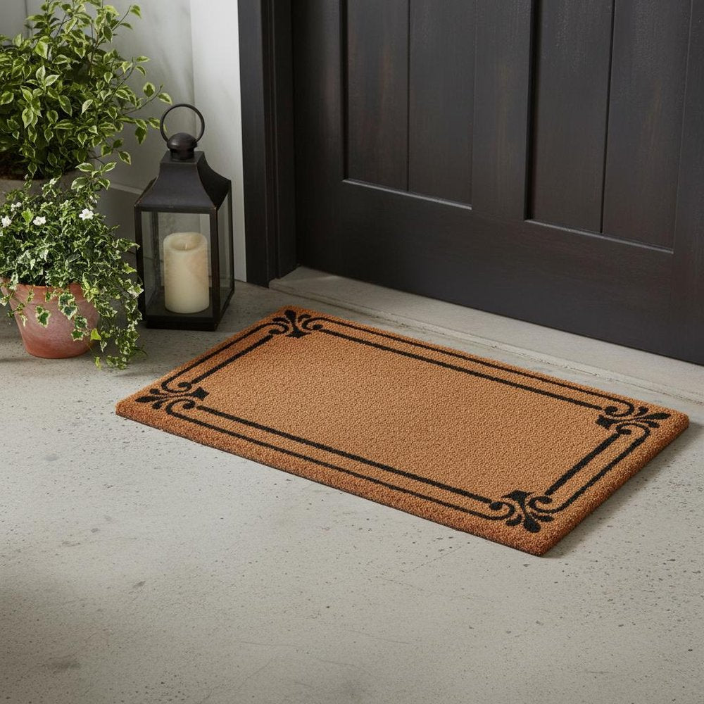 18" X 30" Brown and Black Coir Scrollwork Outdoor Door Mat HomeRoots