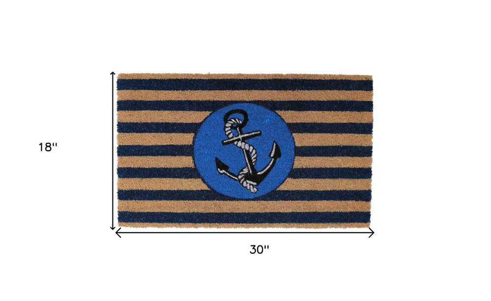 18" X 30" Brown and Blue Coir Anchor Outdoor Door Mat HomeRoots