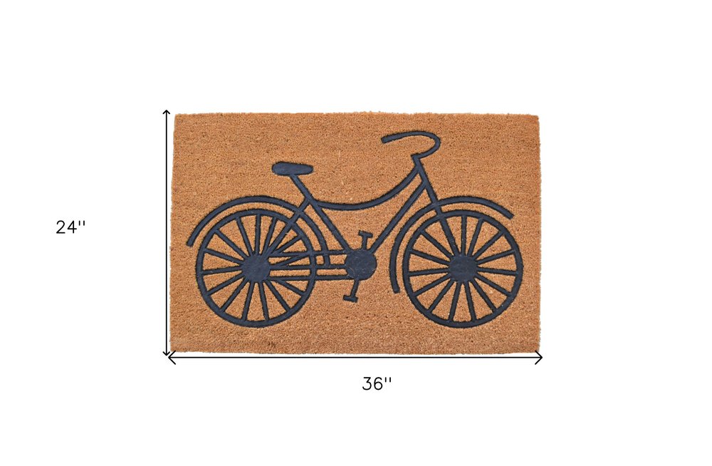 24" X 36" Brown and Black Coir Bicycle Outdoor Door Mat HomeRoots