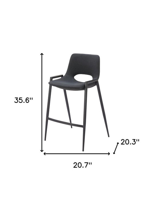 Set of Two 26" Black Faux Leather And Fabric And Steel Low Back Counter Height Bar Chairs HomeRoots