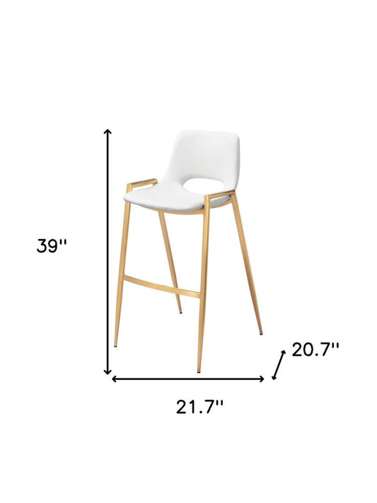 Set of Two 30" White And Gold Faux Leather And Fabric And Steel Bar Height Bar Chairs HomeRoots