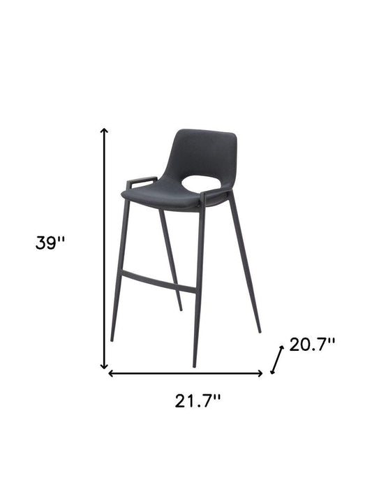 Set of Two 30" Black Faux Leather And Fabric And Steel Low Back Bar Height Bar Chairs HomeRoots