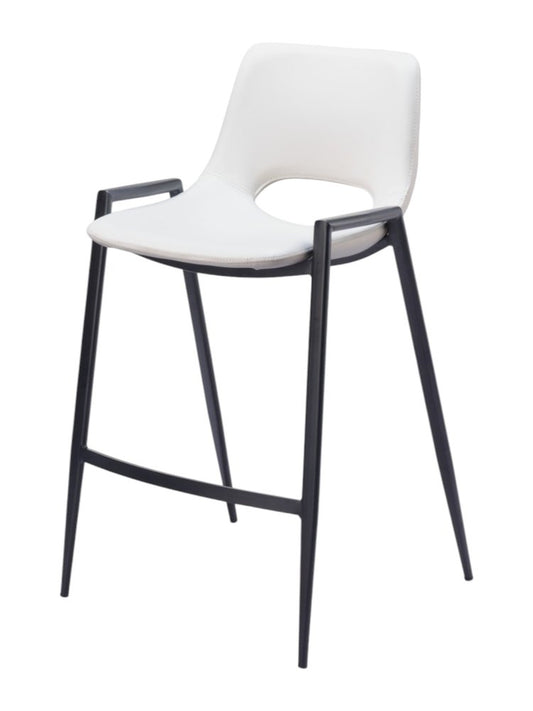 Set of Two 26" White And Black Faux Leather And Fabric And Steel Low Back Counter Height Bar Chairs HomeRoots