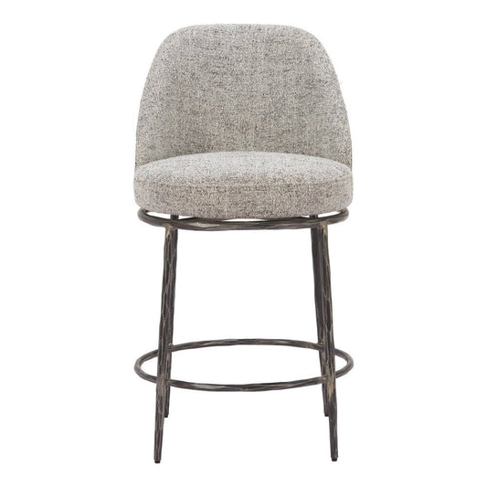 24" Gray And Black Fabric And Steel Counter Height Swivel Bar Chair HomeRoots