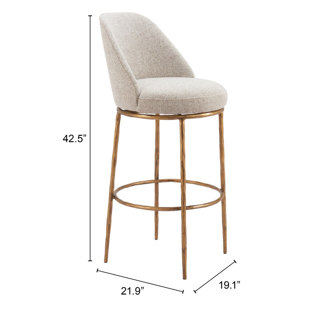 32" Beige And Gold Fabric And Steel Bar Height Swivel Bar Chair HomeRoots