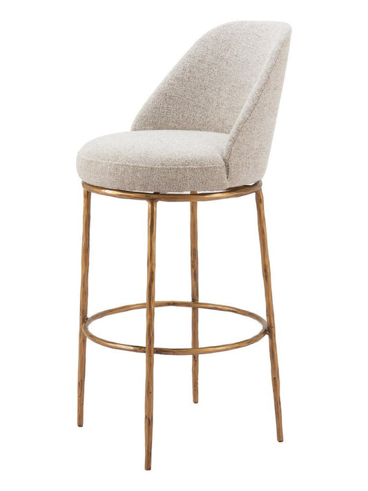 32" Beige And Gold Fabric And Steel Bar Height Swivel Bar Chair HomeRoots