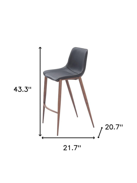 Set of Two 30" Black And Brown Faux Leather And Fabric And Steel Bar Height Bar Chairs