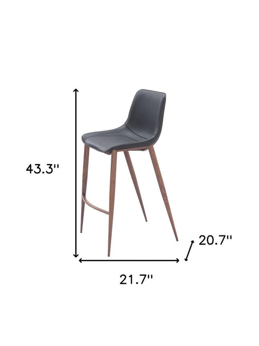 Set of Two 30" Black And Brown Faux Leather And Fabric And Steel Bar Height Bar Chairs HomeRoots