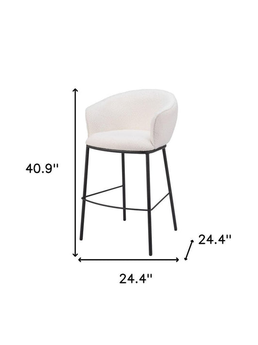 30" Ivory And Black Shearling And Fabric And Steel Bar Height Bar Chair HomeRoots
