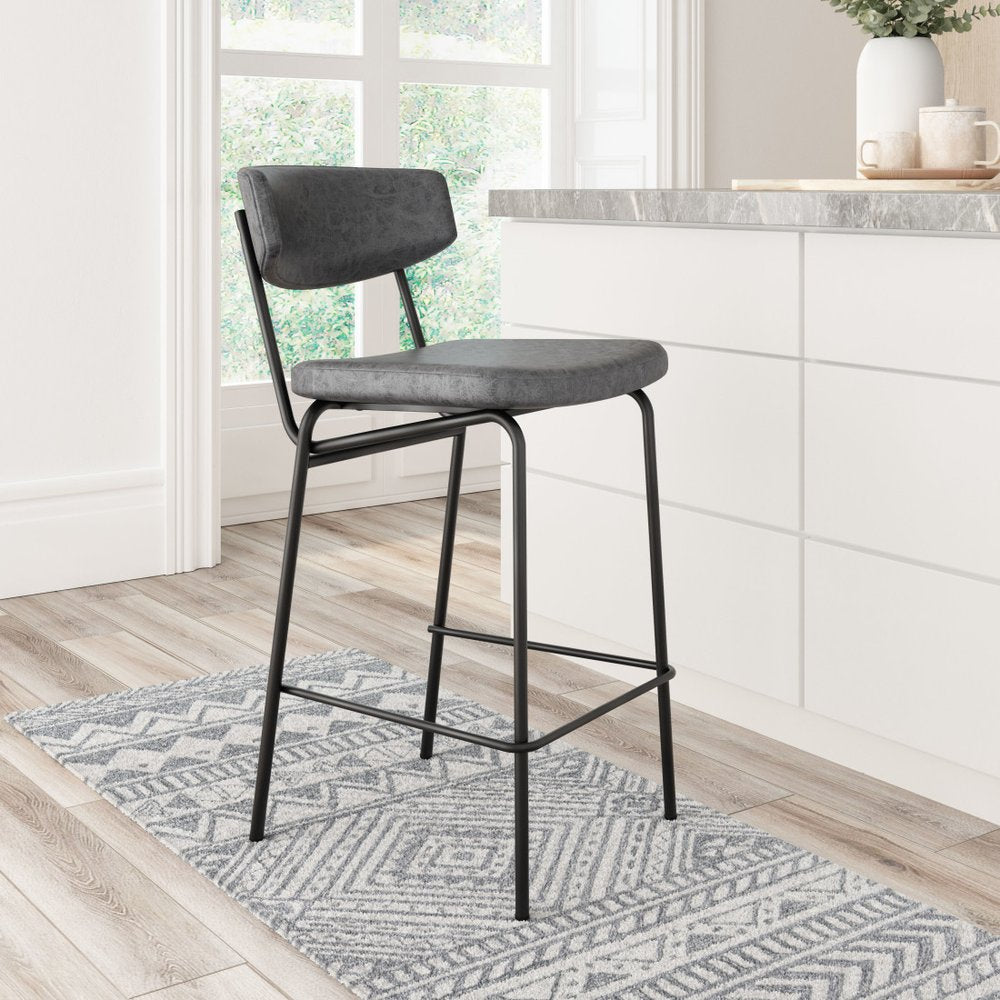 Set of Two 30" Black Faux Leather And Steel Low Back Bar Height Bar Chairs HomeRoots