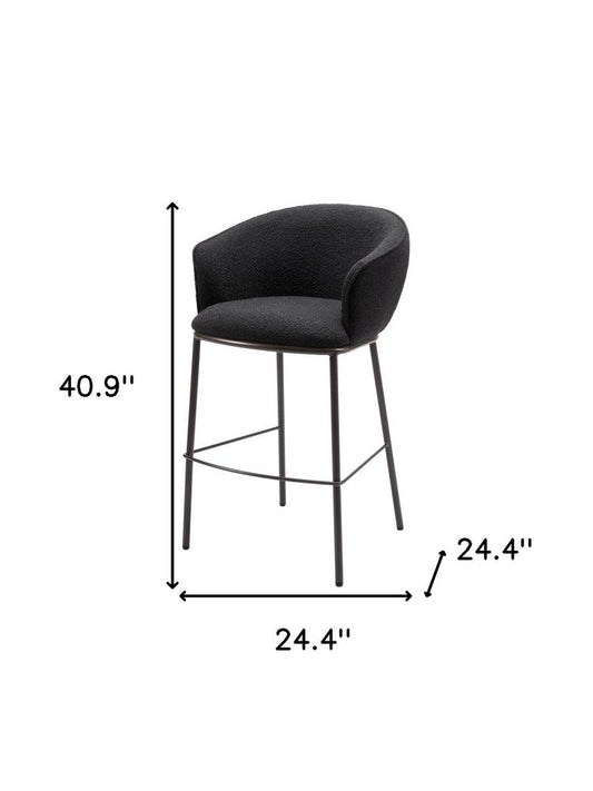 30" Black And Bronze Shearling And Fabric And Steel Bar Height Bar Chair HomeRoots