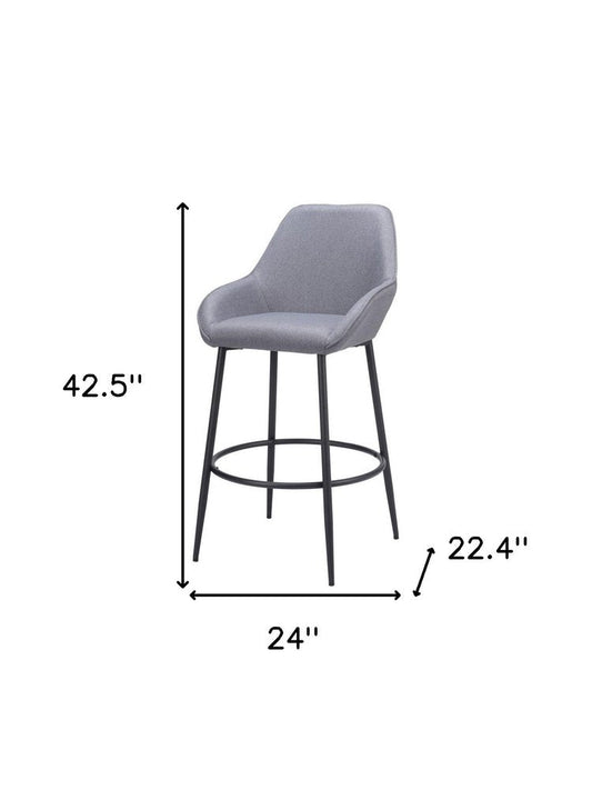 Set of Two 30" Gray And Black Fabric And Steel Bar Height Bar Chairs HomeRoots