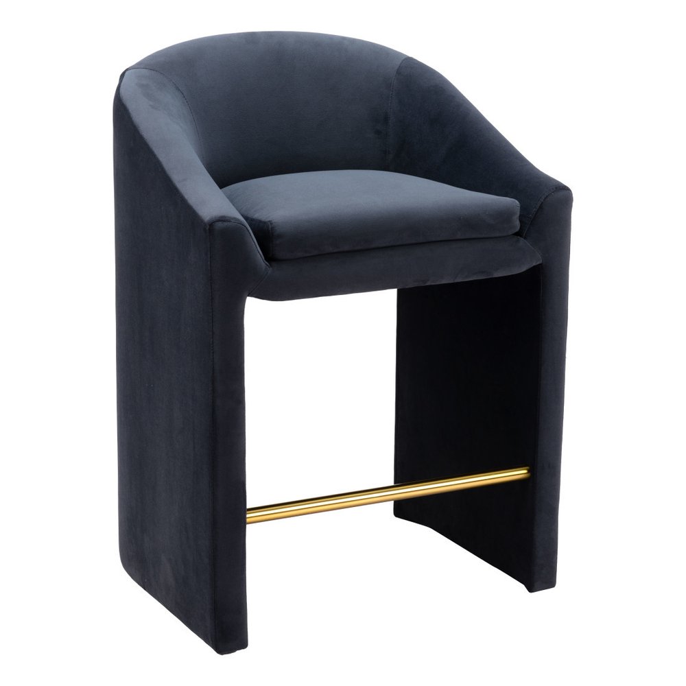 26" Gray And Gold Velvet And Steel Counter Height Bar Chair HomeRoots