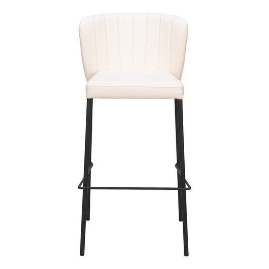 Set of Two 29" Cream And Black Faux Leather And Fabric And Steel Bar Height Bar Chairs HomeRoots
