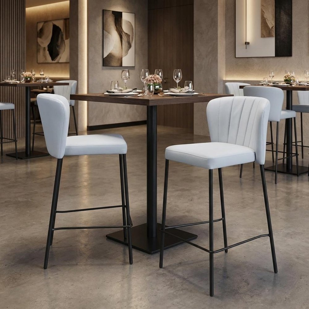 Set of Two 26" Gray And Black Faux Leather And Fabric And Steel Counter Height Bar Chairs HomeRoots
