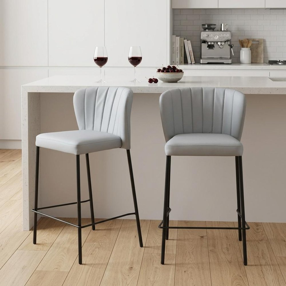 Set of Two 26" Gray And Black Faux Leather And Fabric And Steel Counter Height Bar Chairs HomeRoots