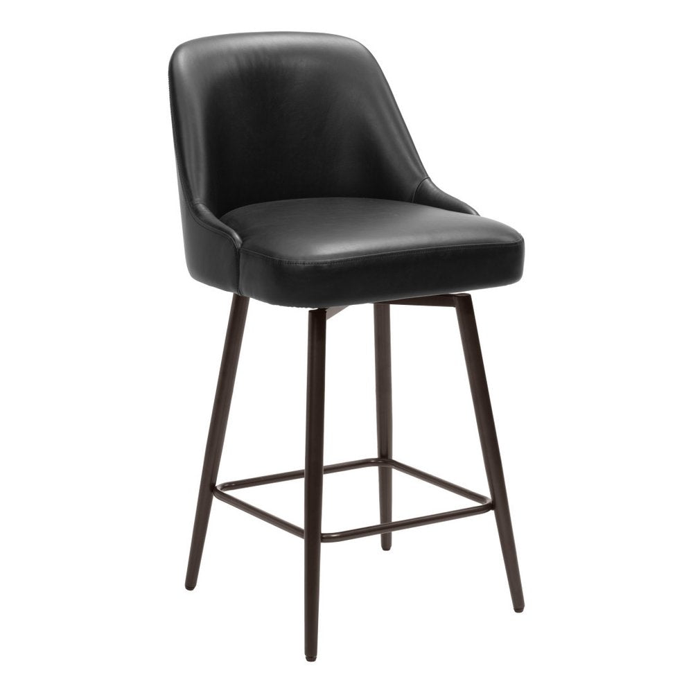 26" Black And Bronze Faux Leather And Fabric And Steel Counter Height Swivel Bar Chair HomeRoots